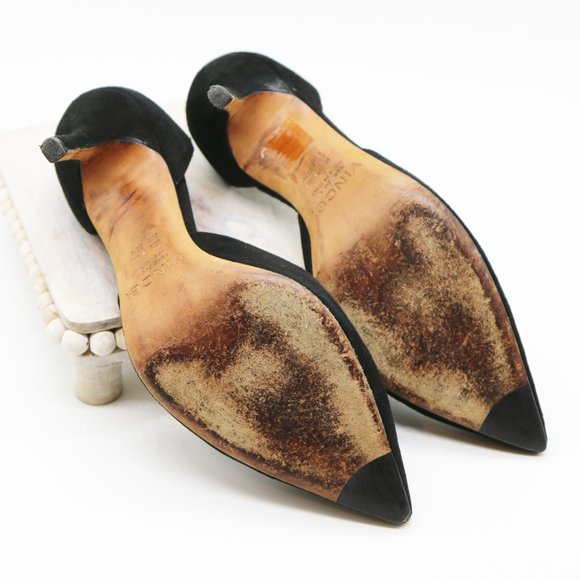 VINCE Suede Celeste D'Orsay Pumps in Black Size 8.5 Pointy Toe Slip On Heel $350 - Picture 10 of 16